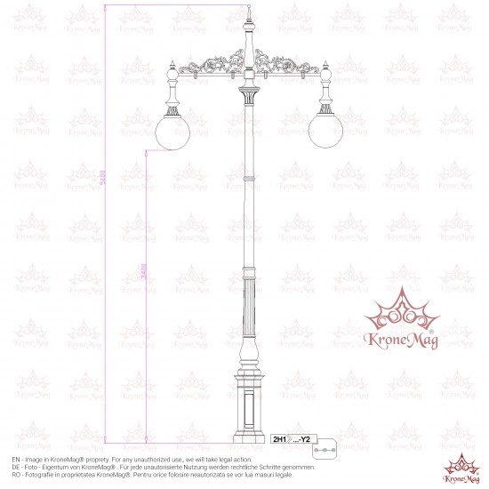 Stâlp Iluminat Stradal Decorativ din Fontă 2H1-Y2