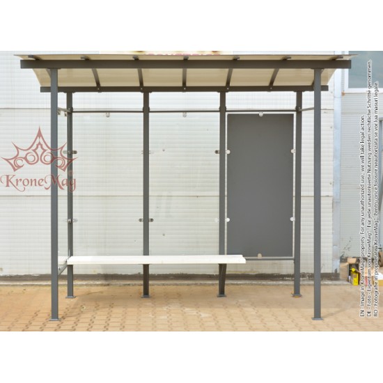 Stație Autobuz Metalică cu Sticla Securizată și Banchetă SAT-2